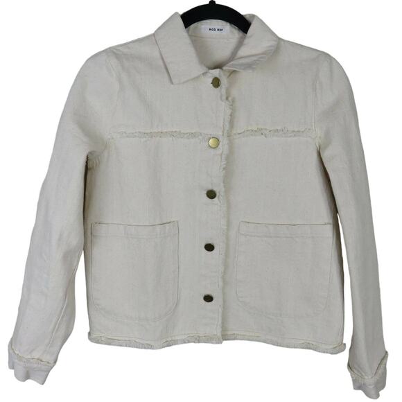 Mod Ref Frayed Hem Cream Jean Jacket - Women's Small - Picture 1 of 11